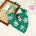 Handmade green crochet bandana with snowman and snowflake embroidery for pets and kids - Christmas Green Snowman