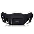 Waterproof black nylon waist bag with multiple zipper compartments and adjustable strap - Black