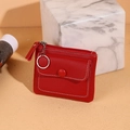 Porte-monnaie court en cuir rouge avec fermeture éclair, bouton pression et porte-clés - Rouge