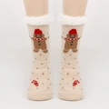 Chaussettes de Noël beige avec broderie bonhomme pain d'épices et doublure polaire - Taille unique / Bonhomme de Pain d'Épices Crème