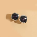 Chic 14K gold plated square earrings with deep purple crystal and silver frame - Purple (Silver)