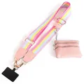 Tracolla arcobaleno con mini borsa in pelle rosa e ganci metallici dorati per borse - Pelle Rosa Righe Arcobaleno