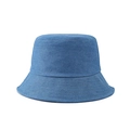 Klassischer Fischerhut aus gewaschenem Denim in Marineblau mit verstärkter Krempe - M (56-58cm) / Mittelblau & Weiß