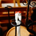 Hand-painted ceramic white cat stirring spoon with red accents on a metal stand - Red-eared Cat Hanging Spoon
