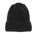 Close-up of black knitted chenille beanie showing soft texture and premium weave pattern - M (56-58cm) / Black