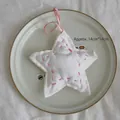 White star plush hanging ornament with pink stitching for Christmas DIY decor, 14x14cm - Star - White