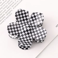 Macro shot of checkered flower hair claw clip with black and white acetate finish - Black/White Plaid Flower Clip