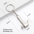 Miniature metal hammer keychain showing dimensions: 104mm length and 30mm handle - Smooth Claw Hammer