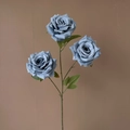 Three-headed artificial diamond rose in blue silk for wedding decoration flower arrangement - Haze Blue