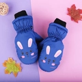 Blue waterproof kids ski mittens with cute rabbit cartoon and warm knitted cuffs - One Size / Blue Rabbit / 6-10 Years