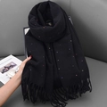 Classic black knitted scarf with colorful polka dots and fringe details for autumn and winter - 68-180CM / Black
