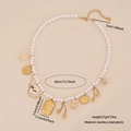 Collana di perle barocche con ciondoli a cuore e moneta dorati in acciaio inossidabile - Stile 2 (Ciondolo Borsa Trapuntata)