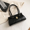 Sac fourre-tout noir chic en similicuir avec fermoir doré et doubles bandoulières - Noir