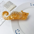 Unique seahorse-shaped hair claw in amber marble acetate with gold wire accents - Yellow Seahorse