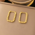 Rectangle gold-plated hoop earrings with diamond-cut texture and polished finish - Hammered Rhombus Cut / Gold
