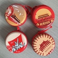Round tinplate coin purse with vintage illustration and zipper for earphone storage - National Day Style
