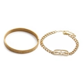 Bracelet jonc à chiffres romains et gourmette étoile et lune dorée avec zircons - Jonc Chiffres Romains + Ensemble de Bracelet Étoile Lune