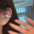 Silver zirconia ear cuff for women featuring a large round stone and pave-set accents - Ear Bone Clip - Silver Single Piece / Silver