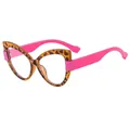 Cat eye glasses frame featuring leopard print front and hot pink temples - Leopard Frame Pink Legs
