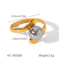 Irregular gold stainless steel geometric ring featuring a grey pearl accent - R30366-Gold Open with Pearl