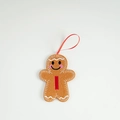 Felt gingerbread man ornament with red letter I embroidery and pink blush cheeks - Letter I