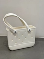 Waterproof cream EVA beach tote bag with perforated hole design and sturdy double handles - White