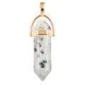 Hexagonal white crystal stone pendant with natural black inclusions and golden clasp - Gold O-Chain / Tianshan Blue