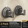 Set of 2 gunmetal grey suction cup hooks made of space aluminum and ABS for bathroom - 2 PCS-Square Hook / Gun Grey