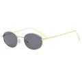 Retro oval hip-hop sunglasses featuring a sleek gold metal frame and dark grey lenses - Gold Frame Grey Lens