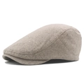 Gorra plana clásica de lino beige claro para hombre con un estilo retro texturizado - Ajustable / Caqui