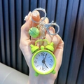 Creative green mini alarm clock keychain with matching bell and metal ring accessory - Green