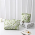 Light green floral embossed makeup bags in large and small sizes with flower zippers - 26x5x18cm / Large
