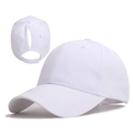 White ponytail baseball cap with back opening for long hair and adjustable strap - Adult, Adjustable / White