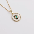 Goldene Halskette mit Evil Eye Anhänger, Kristallen und Emaille an einer Box-Kette - Weiß