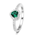 Elegant heart-shaped green gemstone ring with S925 silver and cubic zirconia accents - Platinum + Emerald