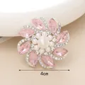 Macro shot of 4cm pink crystal flower accessory with large center pearl and silver base - D2020 Navette Gemstone Flower (Pink)