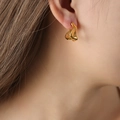 U-shaped geometric earrings with polished gold finish and minimalist organic design - Gold Irregular Wave Style (F1143)