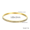 Golden 5.5mm stainless steel thin cuff bracelet paved with sparkling white rhinestones - Single Gold Rhinestone Stainless Steel Bangle (KB187771 -LO)
