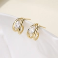 Eleganti orecchini dorati con zirconi a goccia d'acqua su porcellana bianca - Stile Goccia d'Acqua (E01228G)