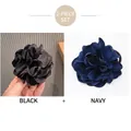 2-pack of elegant floral fabric hair ties in classic black and navy blue colors - Black + Navy Blue (2PCS Set)