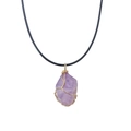 Handmade amethyst crystal necklace with gold wire wrap on a black cord strap - Light Amethyst