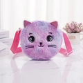 Cute plush cat-shaped crossbody bag for girls with purple and pink gradient fur trim - Cat Shape / Purple