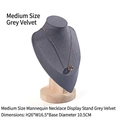 Medium grey velvet necklace display stand with round wooden base and dimensions - Dark Grey Medium