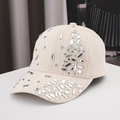Elegant beige velvet baseball cap featuring luxury rhinestone embellishments for women - Adult / Beige