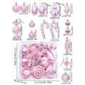 Set di ornamenti natalizi rosa con stelle glitterate, pupazzi di neve e caramelle - Rosa