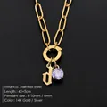 Exquisite 14K gold plated stainless steel necklace with letter d and purple cubic zirconia - Lowercase d / Gold