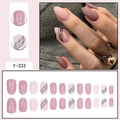 Almond pink press-on nails with silver glitter and black diagonal lines set of 24 - Pink Purple Silver Glitter Black Slash (Y-333)