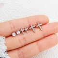 6-piece silver punk earring set featuring cross charms and cubic zirconia studs on hand - Silver Cross Rhinestone Set (5940601)