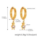 Detailed size and weight specs for gold stainless steel bear earrings with zircon stones - Q115-Thick Gold Bear Pendant Earrings