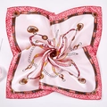 Pink satin square scarf with vintage chain patterns and leopard print borders - Pink Chain Heart Leopard (#33)
